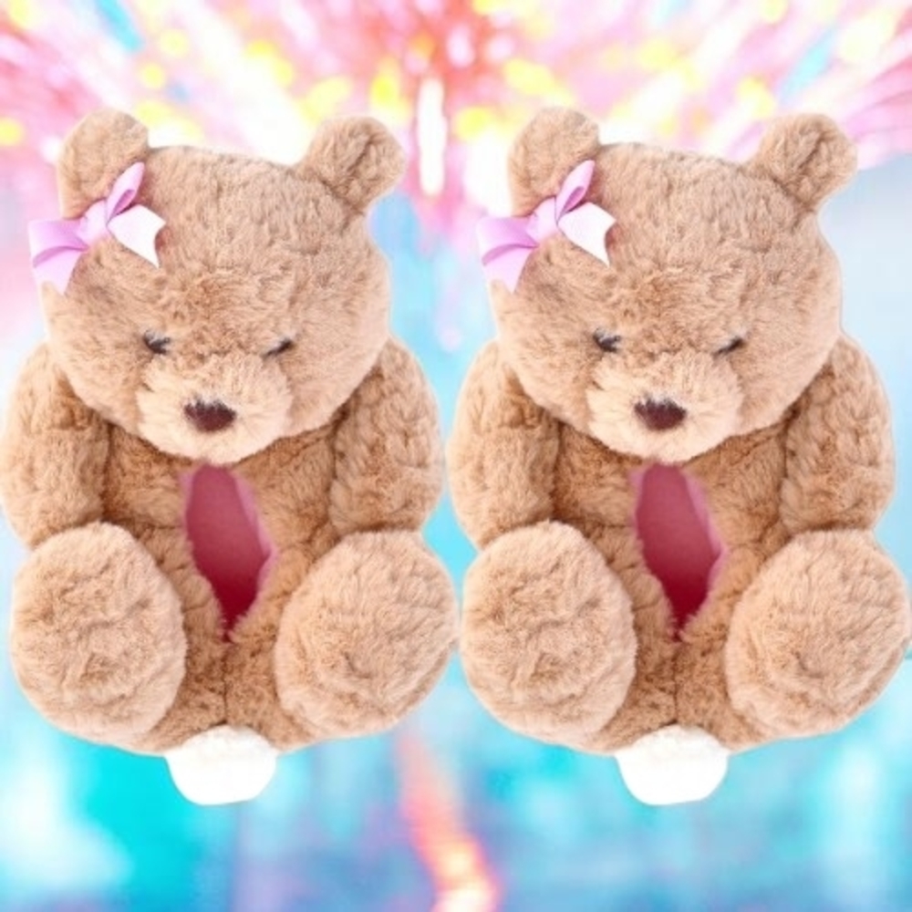 Teddy Bear Slippers NEW Plush 3D Bear Cozy Size 5 / 6 Baby Girls Kawaii Shoes